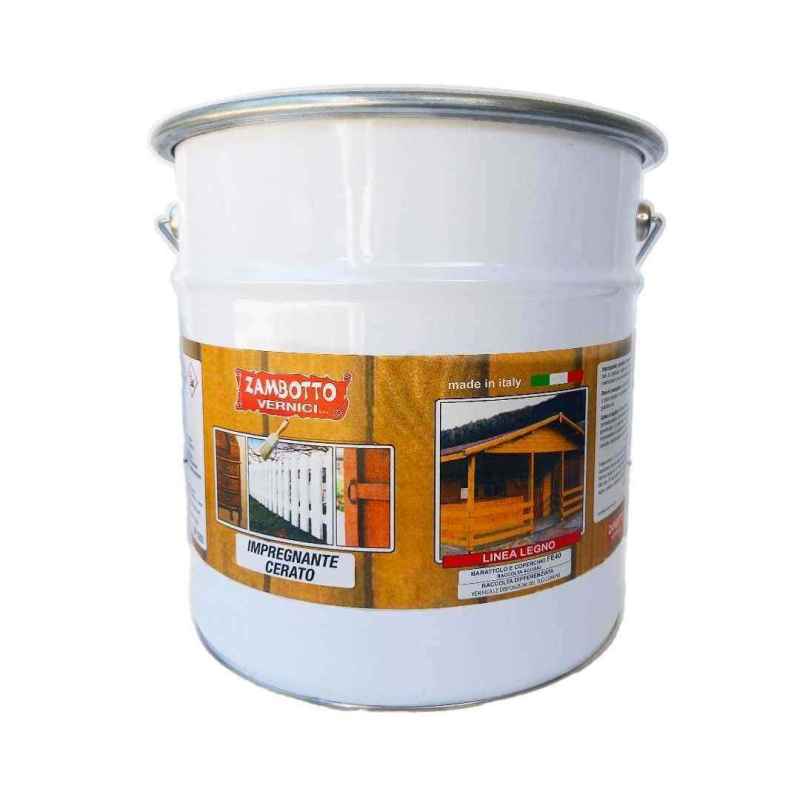 4 latte di impregnante cerato a solvente per legno per interni ed esterni, 5 litri l'una 4 latte di impregnante cerato a solvente per legno per interni ed esterni, 5 litri l'una